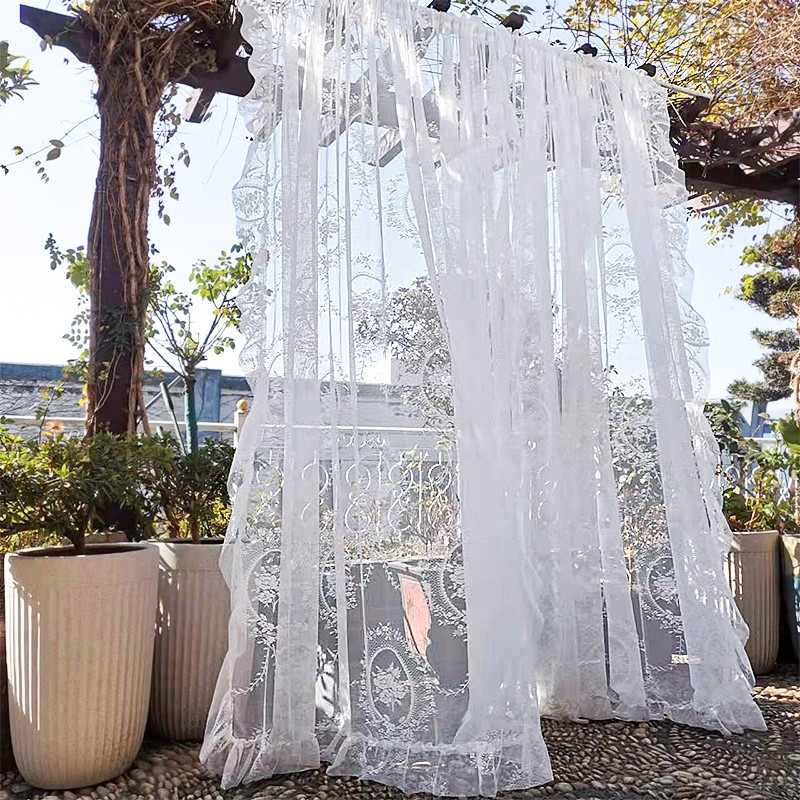 简约白色蕾丝窗帘窗纱帘田园高级半帘短帘门帘隔断免打孔安装家用