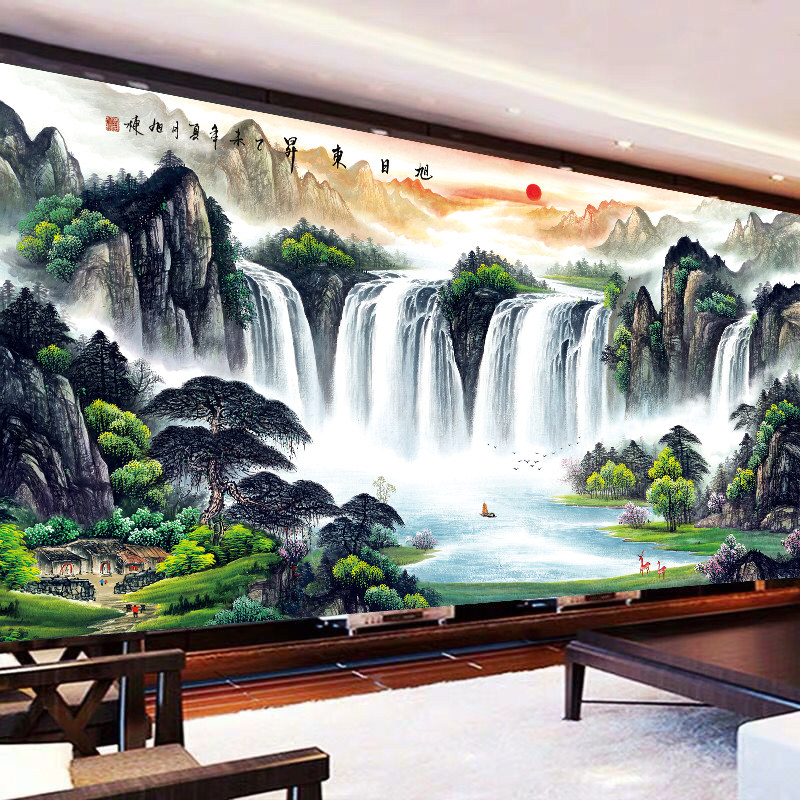 十字绣2023新款绣线绣客厅流水生财大幅山水画风景旭日东升自己绣,居家布艺,十字绣套件,淘宝优惠券,粉丝福利购,淘宝优惠卷
