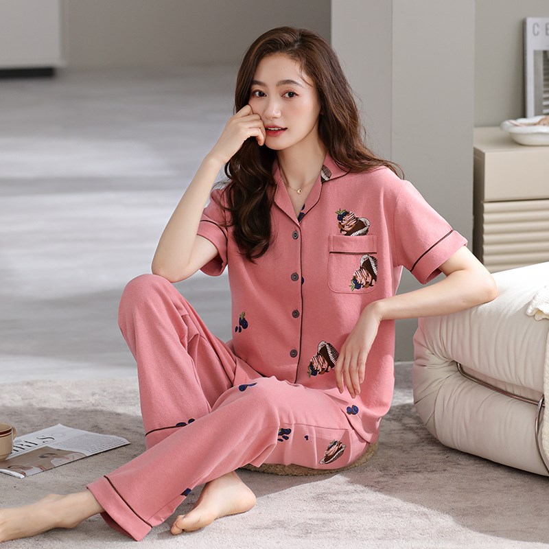 2025年纯棉睡衣女夏季短袖长裤甜美休闲家居服夏天大码可外穿套装