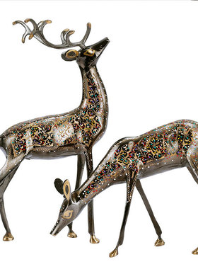 铜鹿摆件一对装饰品巴基斯坦铜器创意工艺品客厅摆设结婚礼物饰品
