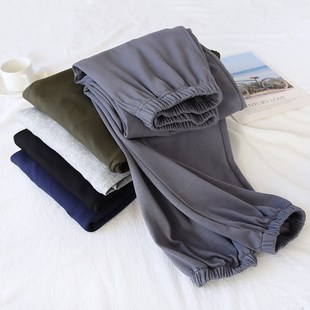 男春秋纯棉收口束脚长裤 宽松防蚊空调家居裤 全棉大码 薄款 夏季 睡裤