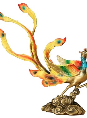 上善若水《凤凰呈祥》铜凤凰摆件 轻奢家居酒柜客厅装饰乔迁送礼