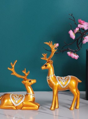 客厅玄关招财鹿装饰品摆件创意房间酒柜电视柜欧式工艺品乔迁礼物