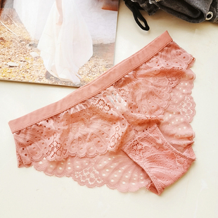 三角裤 内裤 女半透蕾丝镂空性感提臀低腰少女纯棉内裆舒适透气底裤