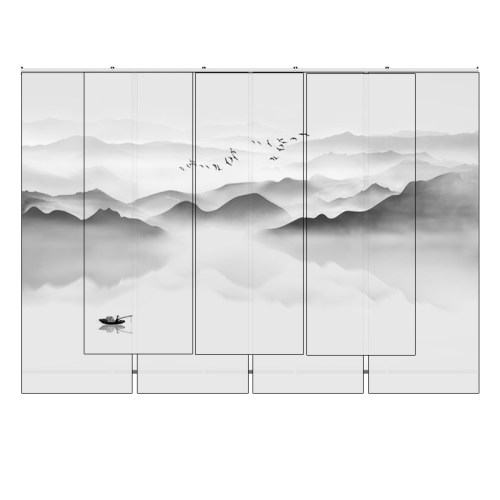 新中式卷帘定制图案客厅拉帘软隔断挂帘悬挂山水画布装饰半透屏风