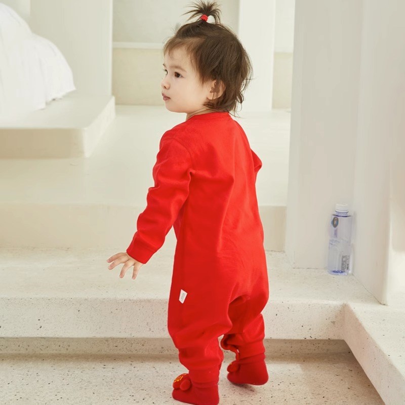 名字姓氏定制100天拍照服装红色连体男女孩婴儿满月宝宝百天衣服