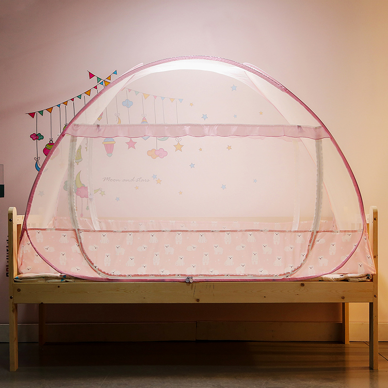 蚊帐儿童免安装蒙古包0.85m婴儿床加密加厚可折叠防蚊三开门通用