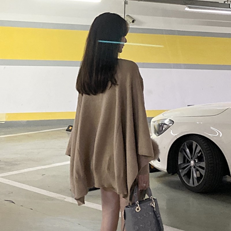 富家千金高领套头毛衣罩衫针织衫加厚宽松外套上衣披肩斗篷女春装