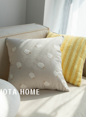 黄色花朵抱枕方形靠枕北欧抱枕套客厅沙发靠垫床上睡觉可爱含枕芯