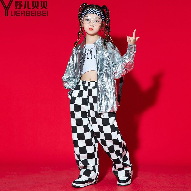 儿童元旦炫酷街舞演出服银色外套幼儿架子鼓吉他说唱表演服男女童