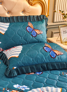 水晶绒加厚夹棉枕套一对装结婚红色法莱绒加棉单人4874cm枕芯套