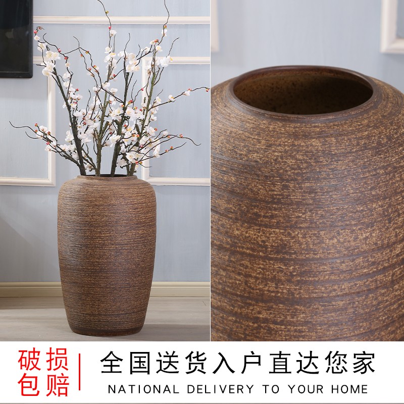 落地大花瓶陶瓷摆件中式复古陶罐客厅民宿庭院插花干花大号瓷瓶