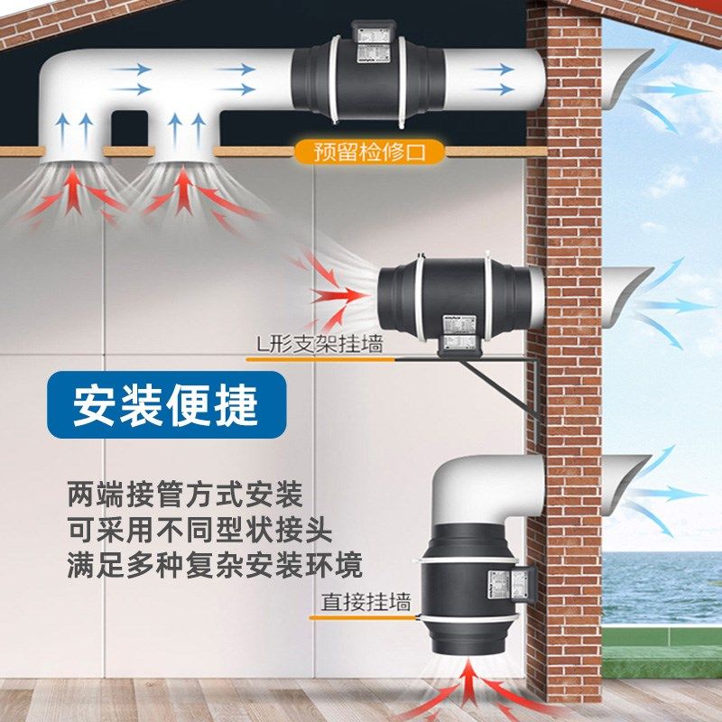 正野斜流增压管道风机强力换气扇卫生间排气扇餐厅厨房油烟排风扇