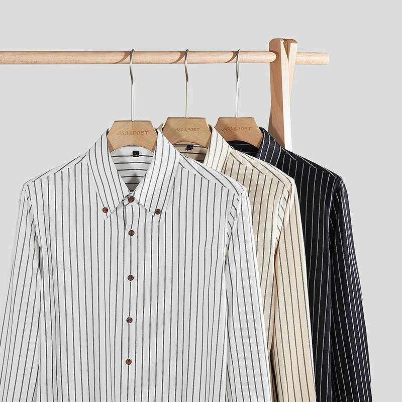 衬衫男长袖高级感条纹2023秋冬季新款男士设计感商务高端西装衬衫