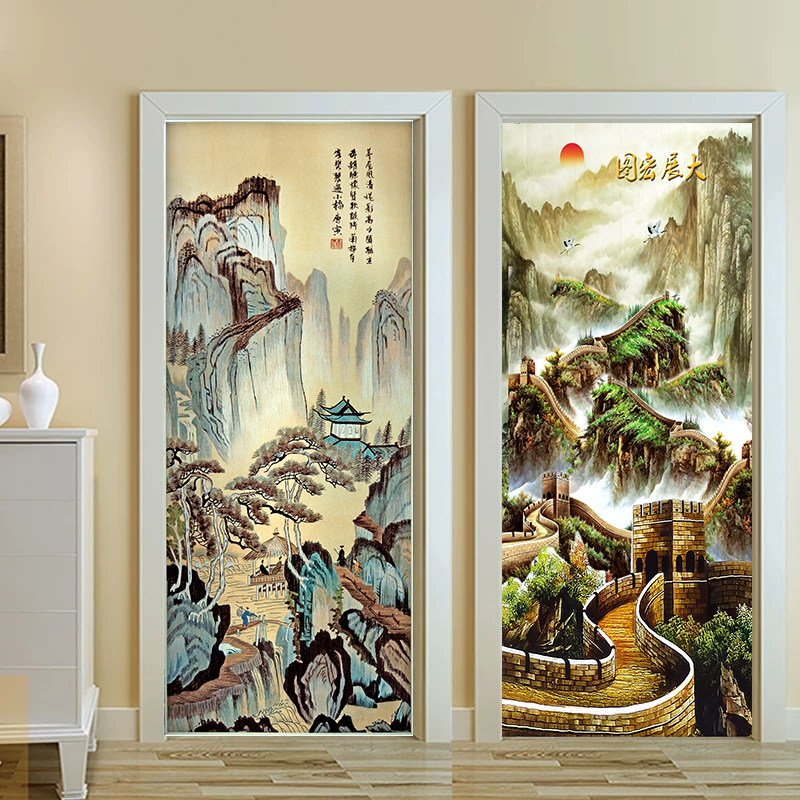 山水门贴画整张自粘装饰卧室木门全包衣柜厕所玻璃移门防水贴纸,家居饰品,软装墙贴,淘宝优惠券,粉丝福利购,淘宝优惠卷