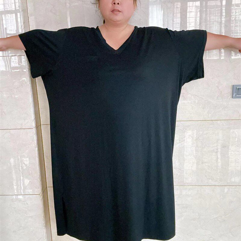 300-400斤胸围180超肥特大号宽松短袖睡裙胖女生长款家居裙子纯棉
