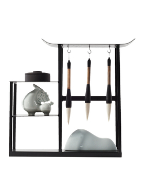 新中式铁艺毛笔架陶瓷马摆件样板房客厅书房茶室文房售楼处装饰品