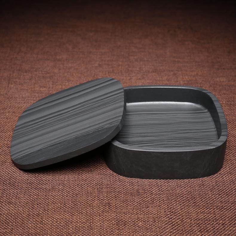 国家非遗4寸5寸带盖歙砚 天然原石砚台学生初学 安徽黄山歙砚台端