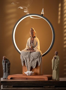 久造 新中式禅意观音佛像摆件 陶瓷佛系工艺品茶室茶桌玄关装饰品