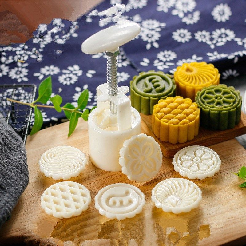 中秋月饼模具手压式套装50-100G圆形卡通绿豆糕烘焙月饼模具包邮