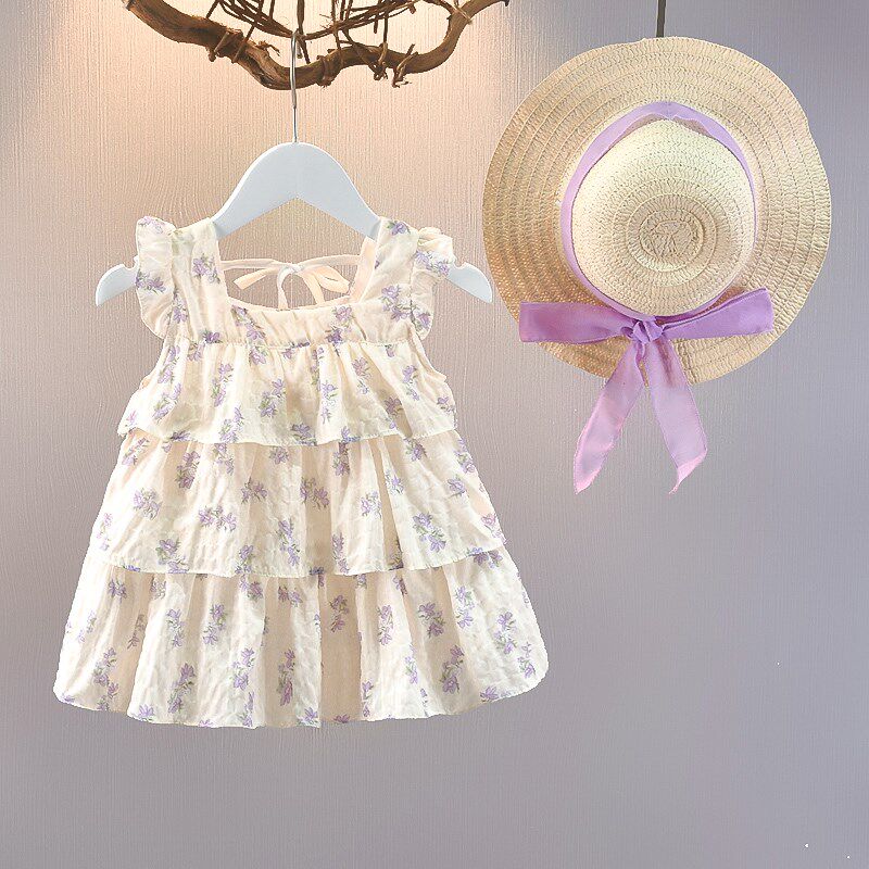 2023夏季公主裙1-3岁女宝宝碎花背心裙子连衣裙无袖夏装女童裙潮4