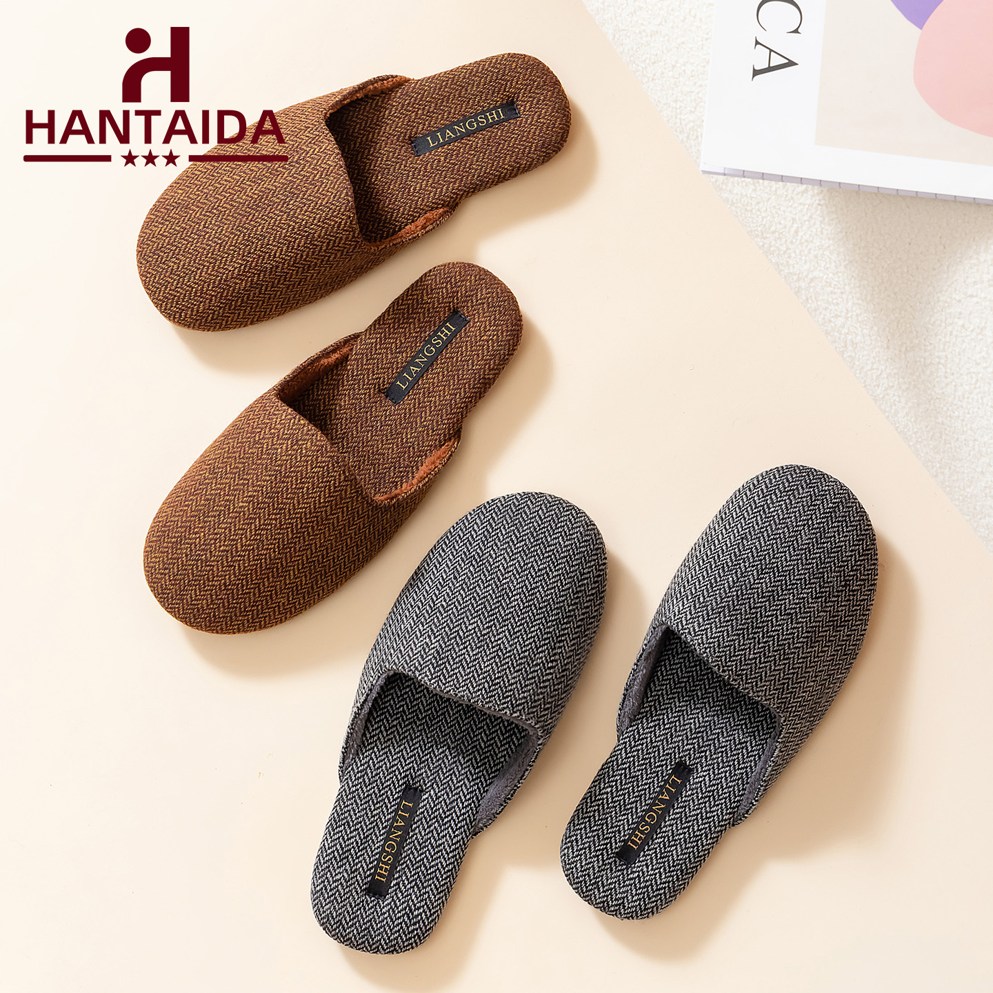 新款简约家居拖鞋女室内居家包头