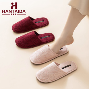 韩泰达2026新款中式国潮四季室内居家拖鞋女高级酒红包头拖鞋情侣