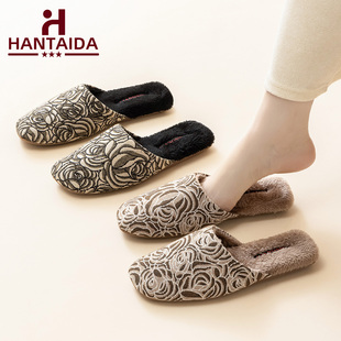 韩泰达新品玫瑰针织布轻奢复古柔美精致牛筋底防滑耐磨耐折拖鞋女