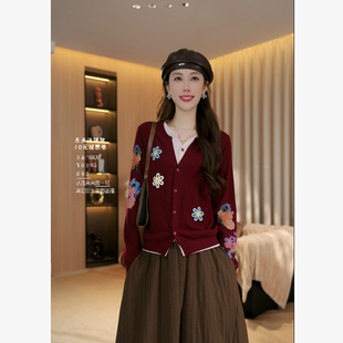 【绯色花屿】2025年秋冬新款假两件拼色软糯Q弹针织开衫上衣37520