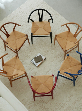 年轮叙事｜ch24 实木餐椅原木家用Y椅胡桃色藤编叉骨椅休闲靠背椅