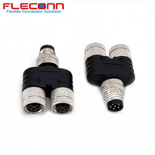 M12 Y型连接器6芯一公对二母防水插头 6芯Y型防水传感器