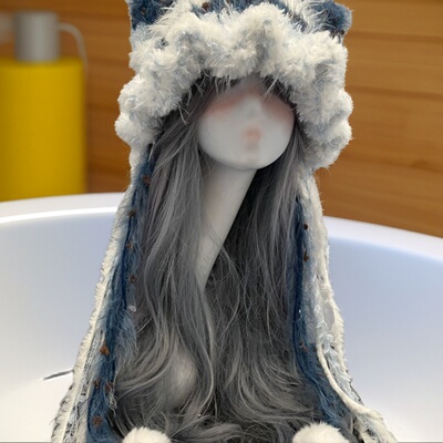 冬季甜美毛绒猫耳保暖帽女款