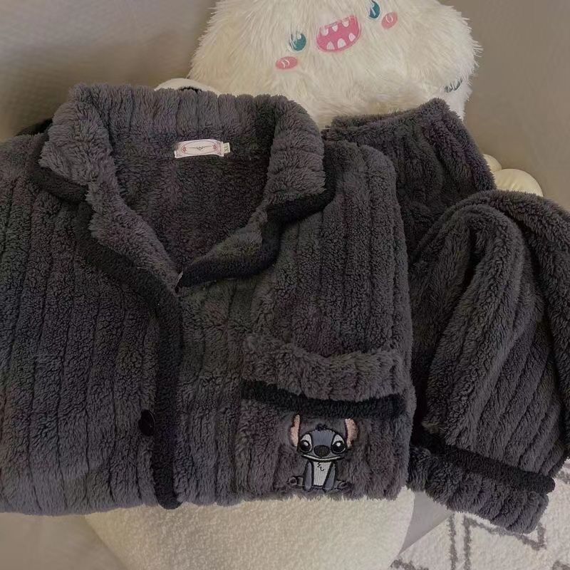 史迪仔ins卡通珊瑚绒情侣睡衣睡衣/家居服套装