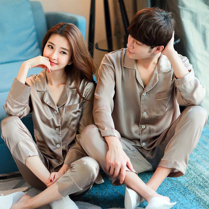 新款春秋情侣睡衣女冰丝性感长袖薄款韩版男士丝绸夏季家居服套装