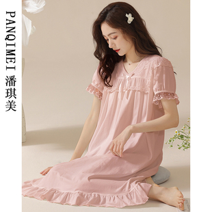 公主风夏天薄款 纯棉2024新款 粉色睡衣 短袖 凉感莱卡棉睡裙女士夏季