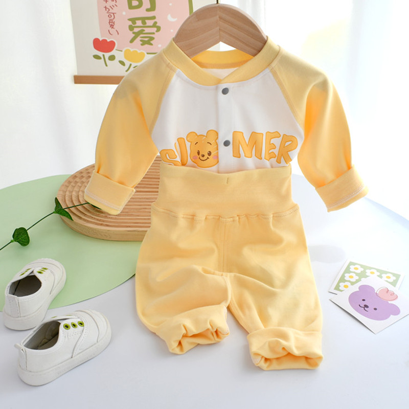 宝宝秋衣秋裤分体纯棉高腰无骨一岁10个月男女婴儿内开衫套装a类