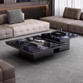 高端大理石超晶石茶几简约金属方形客厅家用设计师大小茶几组合