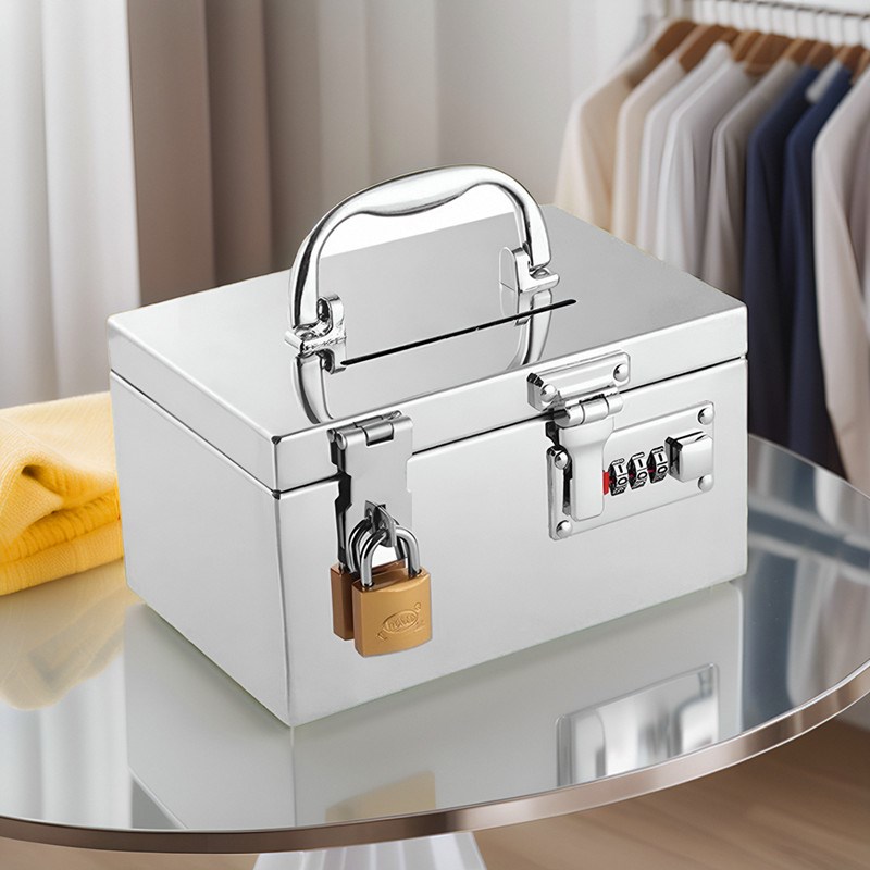 保险箱家用小型密码盒保险柜防盗保管箱带锁钱箱子新款不锈钢夹万
