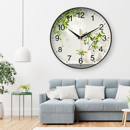 绿植家用装饰创意挂钟装饰画轻奢客厅背景墙简约个性钟表静音时钟