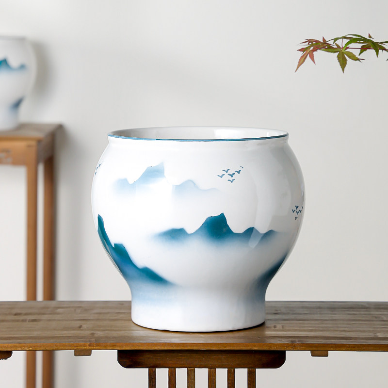 中式古典陶瓷花盆手绘水墨画中国风家用发财树兰花专业三角梅盆栽