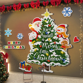 耶诞节装 饰打卡拍照区布置耶诞老人壁贴画 饰网红火锅店墙面装