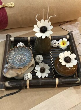 美容院特色摆件装饰品藤条香薰摆件组合香薰炉带托盘装饰小摆件