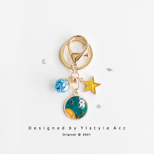Ylstyle Acc梦幻星空宇航员土星玻璃球星星钥匙扣挂件配饰钥匙链