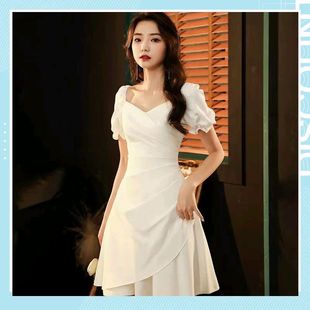 小个子白色短款晚礼服女2023夏季新款名媛气质宴会平时可穿连衣裙