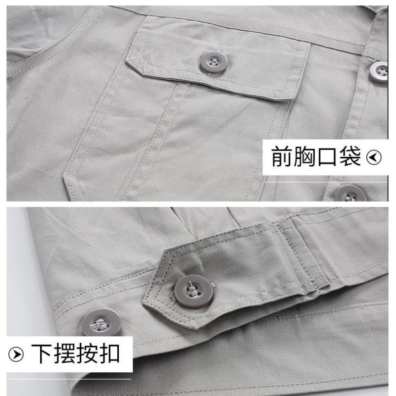 纯棉夏季薄款长袖工作服套装男全棉劳保服机修焊工厂服工装制服印
