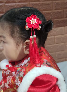 包邮中国风儿童花朵流苏发夹汉服女童头饰品宝宝头花旗袍古风发饰
