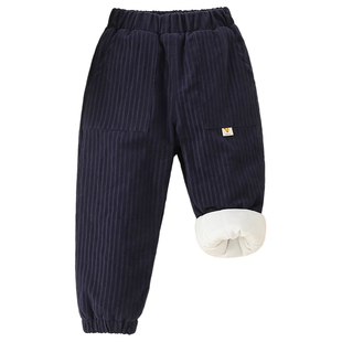 儿童加绒加厚裤子秋冬季男童三层加棉灯芯绒女童一条过冬外穿棉裤