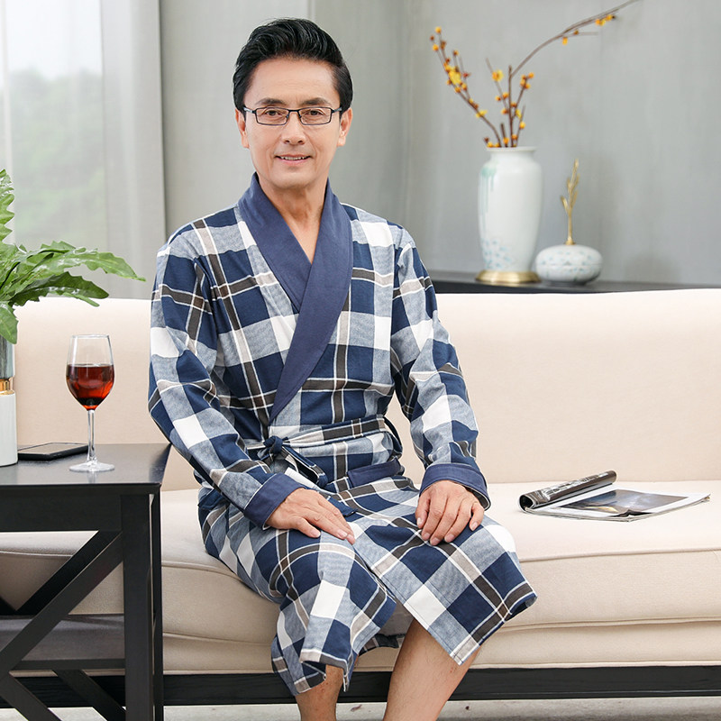 睡衣男士春秋季睡袍长款浴衣纯棉浴袍夏季薄款加肥加大码老人外套