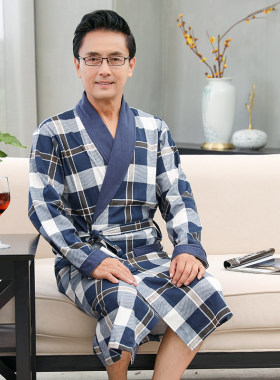 睡衣男士春秋季睡袍长款浴衣纯棉浴袍夏季薄款加肥加大码老人外套