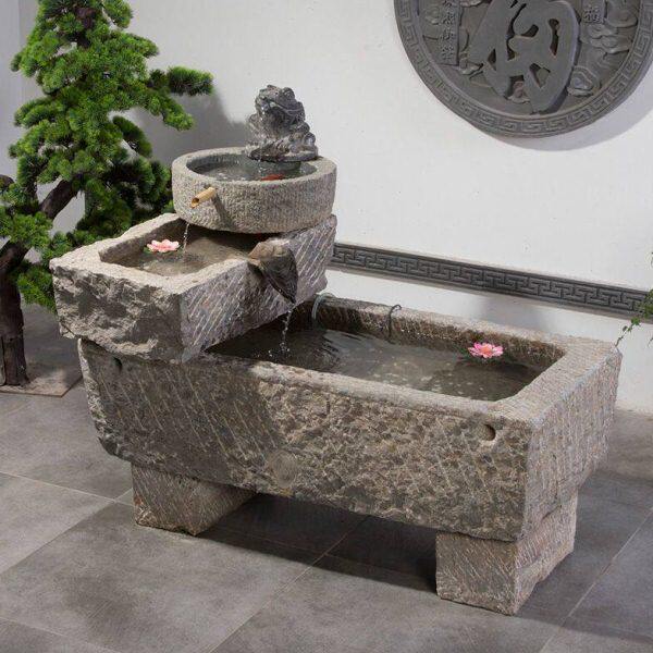 老旧石槽鱼缸鱼池石头石缸养鱼户外庭院石磨青石马槽景观流水摆件